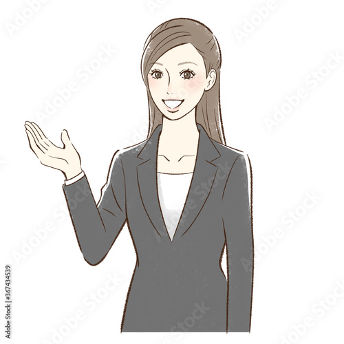 笑顔で手を差し出す女性
