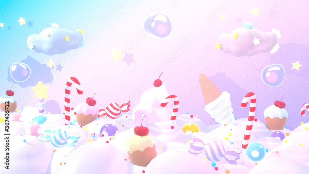 Cartoon sweet candy land. 3d rendering picture.