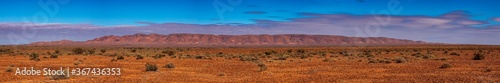 Wide angle panoramic landscape view showing the Termination Hill mountain range near Lyndhurst, South Australia, Australia
