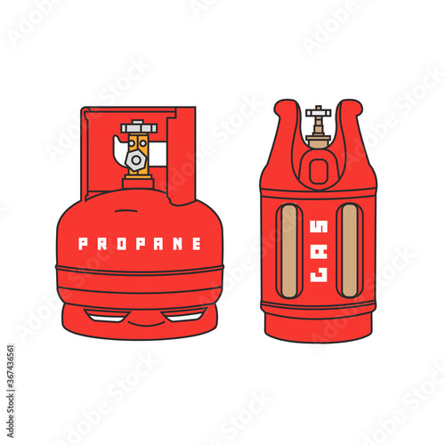 A set of gas cylinders on a white background. Gas cylinders the vector. Propane and butane gas in metal cylinders