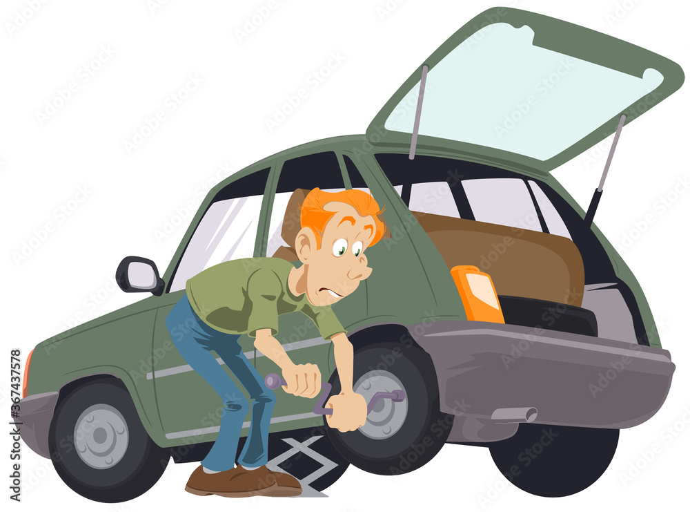 Car tire service. Auto mechanic is replacementing rim. Stock illustration Car tire service. Auto mechanic is replacementing rim. Stock illustration