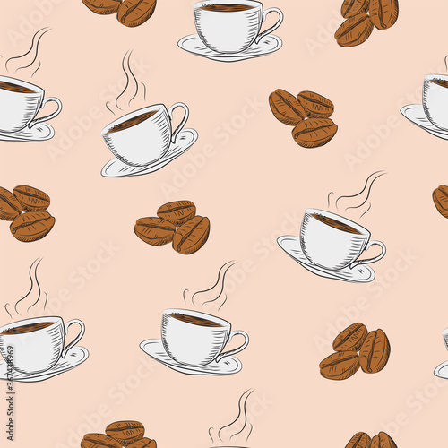 Coffee beans and cups Seamless vector pattern