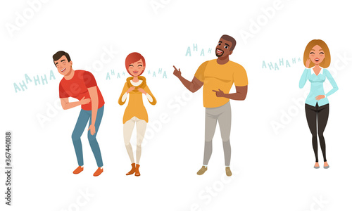 Happy Men and Women Laughing with Positive Humor Set Cartoon Style Vector Illustration