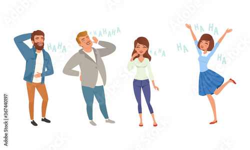 Happy People Laughing with Positive Humor Set Cartoon Style Vector Illustration