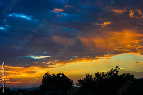 Sunset   sunrise with clouds  Panoramic view of a cloudy sky at sunset