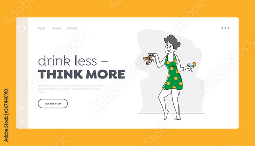Alcohol Addiction, Booze Landing Page Template. Drunk Female Character Pernicious Habit Addiction and Substance Abuse