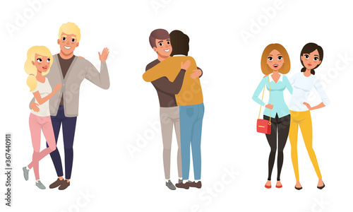 Set of Different Families, Happy Homosexual, Lesbian and Traditional Couples Cartoon Style Vector Illustration © topvectors