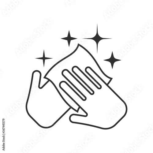 Hand with cleaning napkin line icon. Vector illustration.