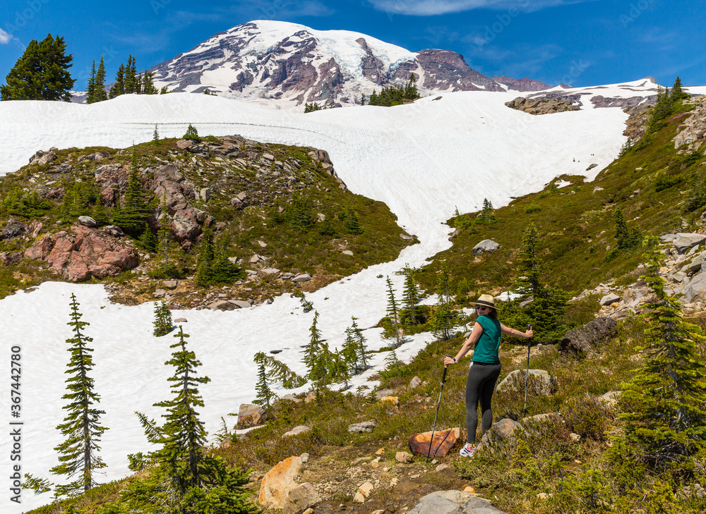 Woman hiking at Cascade mountains