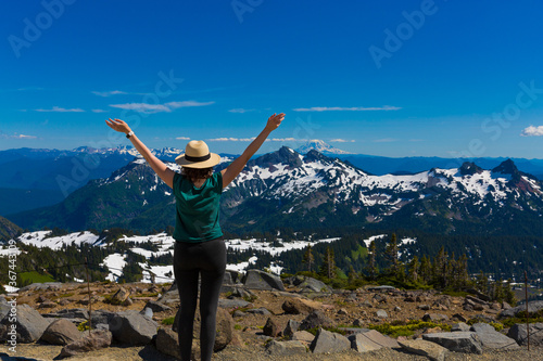 Woman hiking at Cascade mountains
