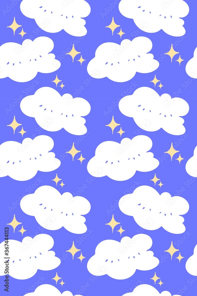 Vector seamless pattern, white clouds on a blue background.