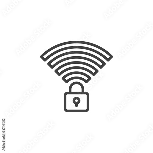 Wireless connection secured line icon. linear style sign for mobile concept and web design. Wi-Fi network security outline vector icon. Symbol, logo illustration. Vector graphics