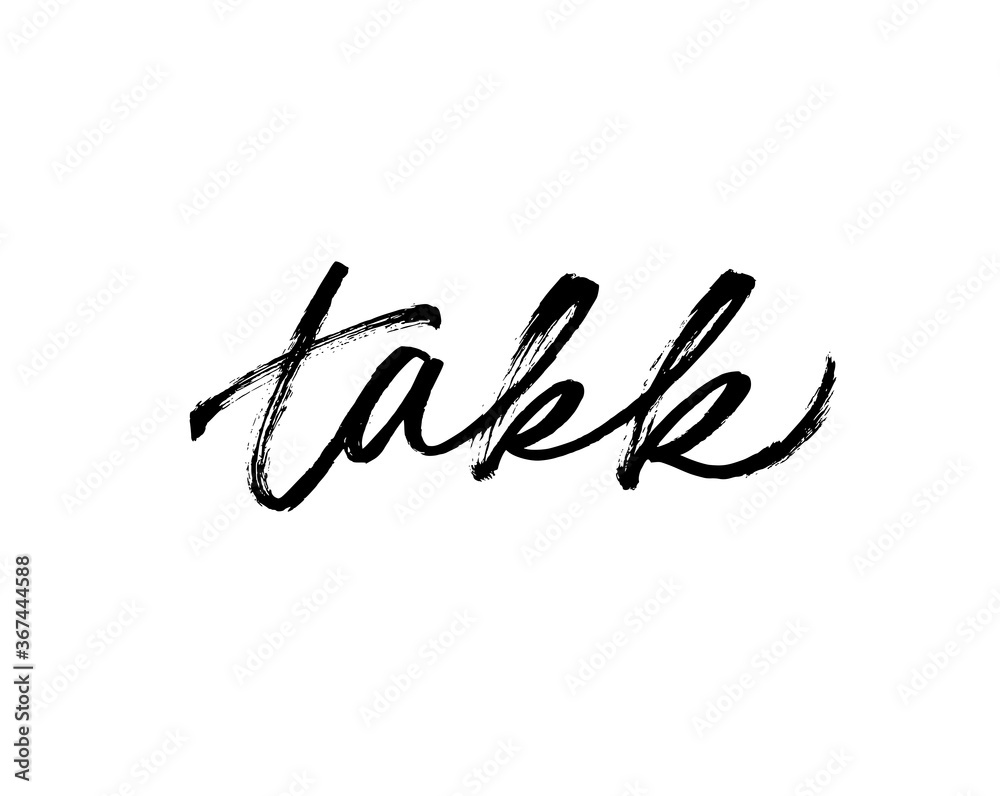 Takk ink brush style vector lettering. Thank you phrase in Icelandic. Modern handwritten vector calligraphy. Ink pen lettering isolated on white background. For cards, posters, banner, t shirt. Takk ink brush style vector lettering. Thank you phrase in Icelandic. Modern handwritten vector calligraphy. Ink pen lettering isolated on white background. For cards, posters, banner, t shirt.