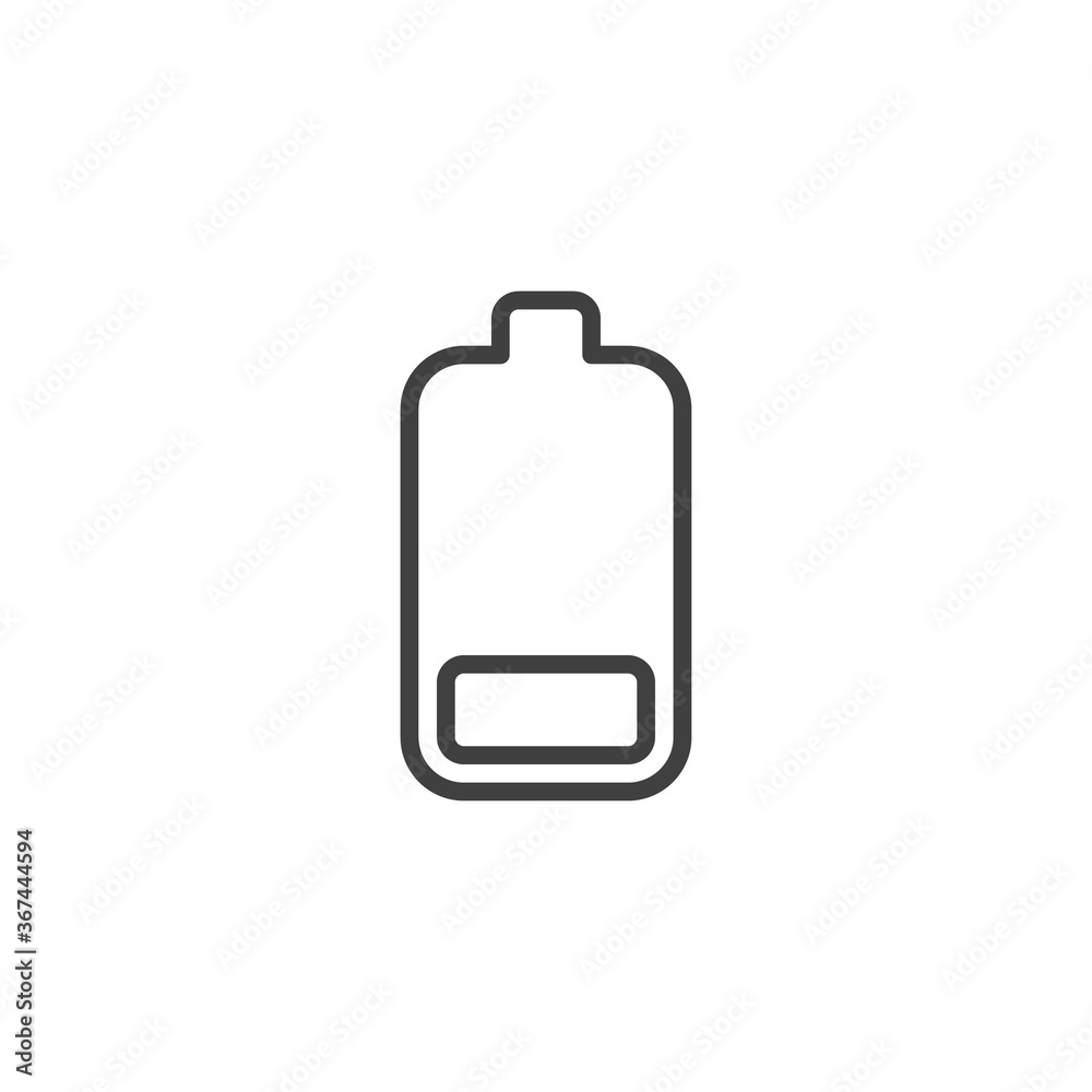 Low battery power line icon. linear style sign for mobile concept and web design. Battery charging lebel outline vector icon. Symbol, logo illustration. Vector graphics Low battery power line icon. linear style sign for mobile concept and web design. Battery charging lebel outline vector icon. Symbol, logo illustration. Vector graphics