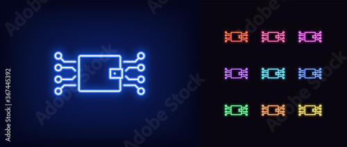 Neon digital wallet icon. Glowing neon electronic wallet sign, online banking
