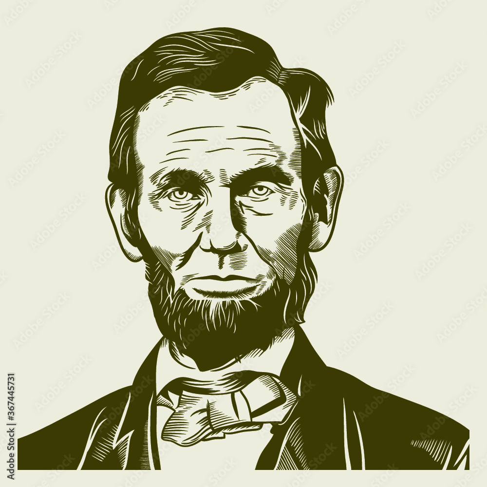 Vector Drawing Face Portrait Illustration for Abraham Abe Lincoln in