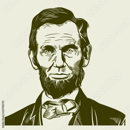 Vector Drawing Face Portrait Illustration for Abraham Abe Lincoln in Sephia Tone photo