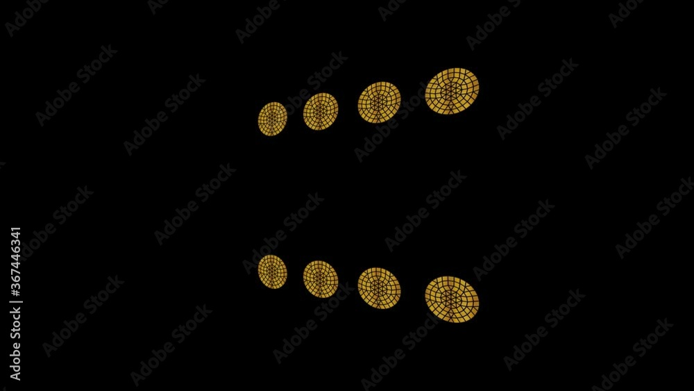 Gold Art Deco pattern on a minimal black background, tilted horizontally initially to the left then moves to the right, composed of colored shapes, in 4k 16: 9 video format. Gold Art Deco pattern on a minimal black background, tilted horizontally initially to the left then moves to the right, composed of colored shapes, in 4k 16: 9 video format.
