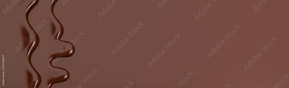 Melted milk brown chocolate flow down on brown banner Background with copy space.,3d model and illustration. Melted milk brown chocolate flow down on brown banner Background with copy space.,3d model and illustration.