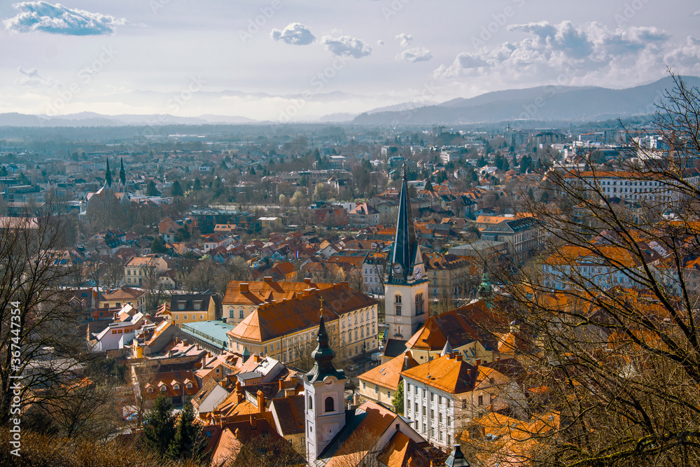 Panorama of the Old Town in Ljubljana.