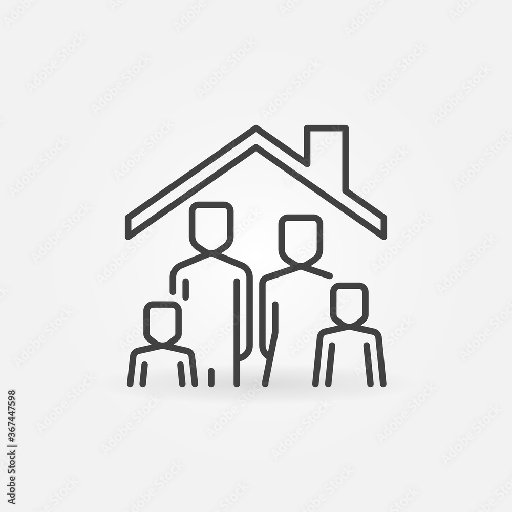Family in House concept line icon. Vector Stay at Home sign in outline style Family in House concept line icon. Vector Stay at Home sign in outline style