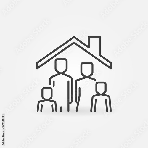 Family in House concept line icon. Vector Stay at Home sign in outline style