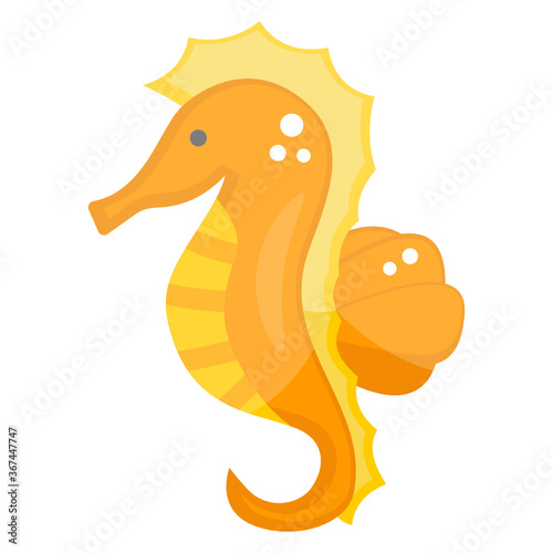 
Hippocampus marine fish icon, flat design of seahorse 
