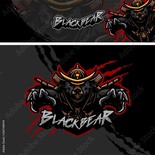 japanese samurai grizzly bear premium mascot logo template