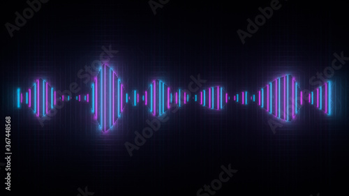 Audio waveform equalizer neon color 3D render illustration