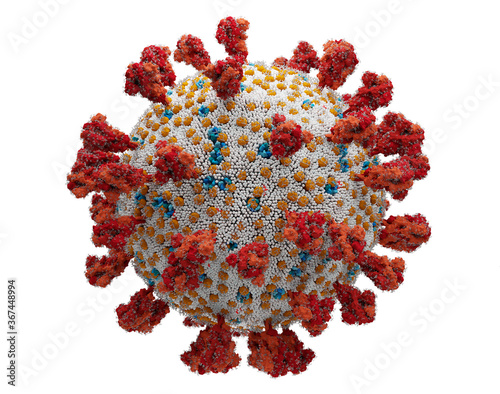 sars-cov-2, or corona virus, know for covid19 pandemic, 3d scientific illustration based on latest available molecular data, it features all the know structural and non-structural proteins + the RNA