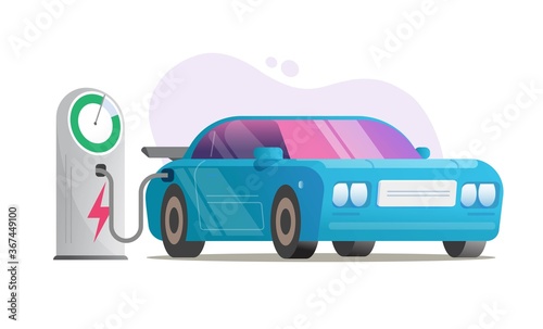 Electric car charging station vector, charger system for electrical vehicle automobile flat cartoon illustration, hybrid eco transport with alternative power stand