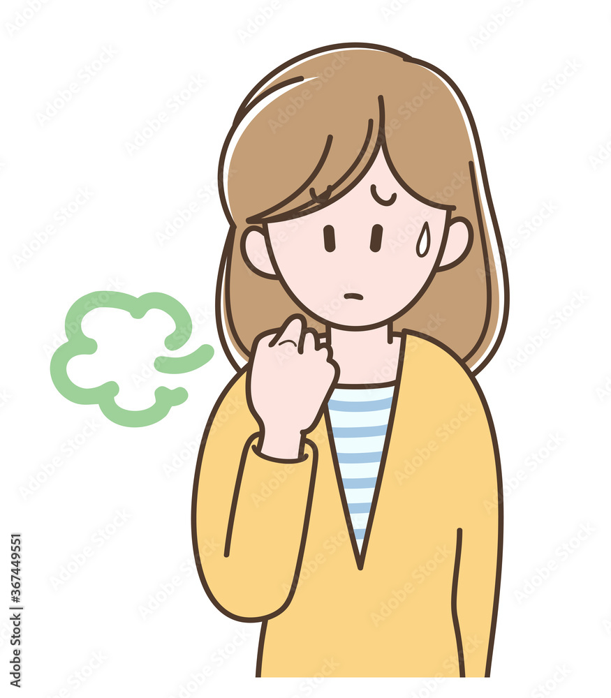 ため息をついて困る若い女性のイラスト