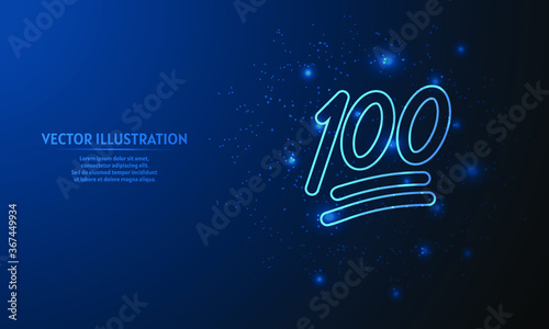 one hundread (100) on blue abstract background.  starlight background photo