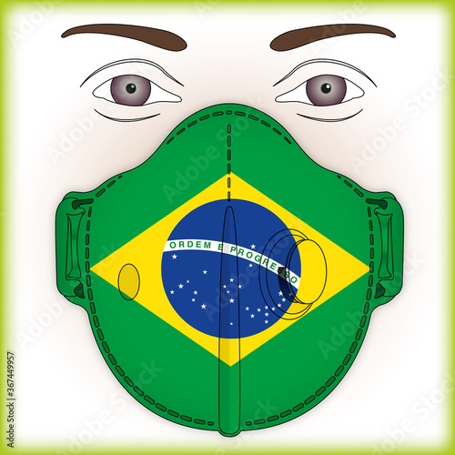 Antiviral mask for anti virus protection with Brazil flag, vector illustration