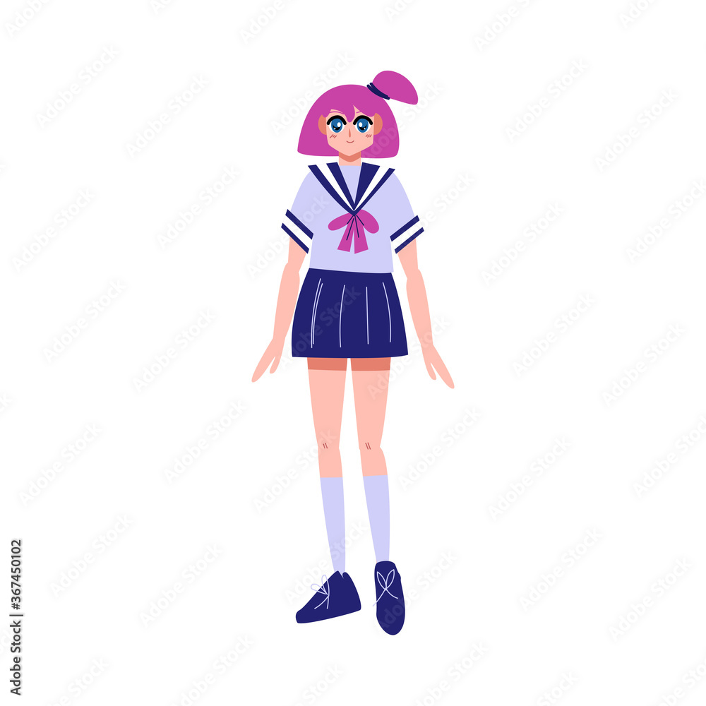 Japanese anime girl in mini skirt with pink hair Japanese anime girl in mini skirt with pink hair