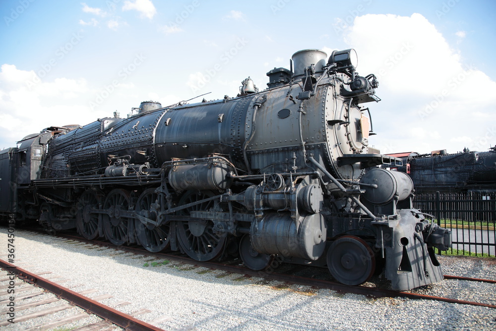 Fototapeta premium View of Steam Locomotive on rail in Strasburg, Lancaster County, Pennsylvania. 