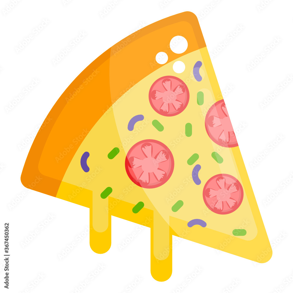 Italian junk food topped with vegetables and sausages, a pizza slice icon design
Italian junk food topped with vegetables and sausages, a pizza slice icon design