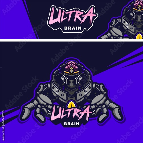 brain robot premium mascot logo template