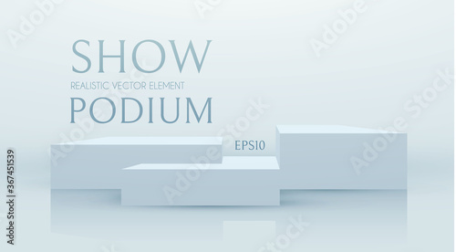 3D podium with soft spotlight. Realistic minimal empty scene. Showcase and shelf. Trendy empty stage.