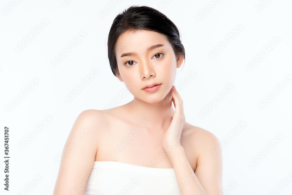 Beautiful Young asian Woman with Clean Fresh Skin, on white background, Face care, Facial treatment, Cosmetology, beauty and spa, Asian women portrait Beautiful Young asian Woman with Clean Fresh Skin, on white background, Face care, Facial treatment, Cosmetology, beauty and spa, Asian women portrait