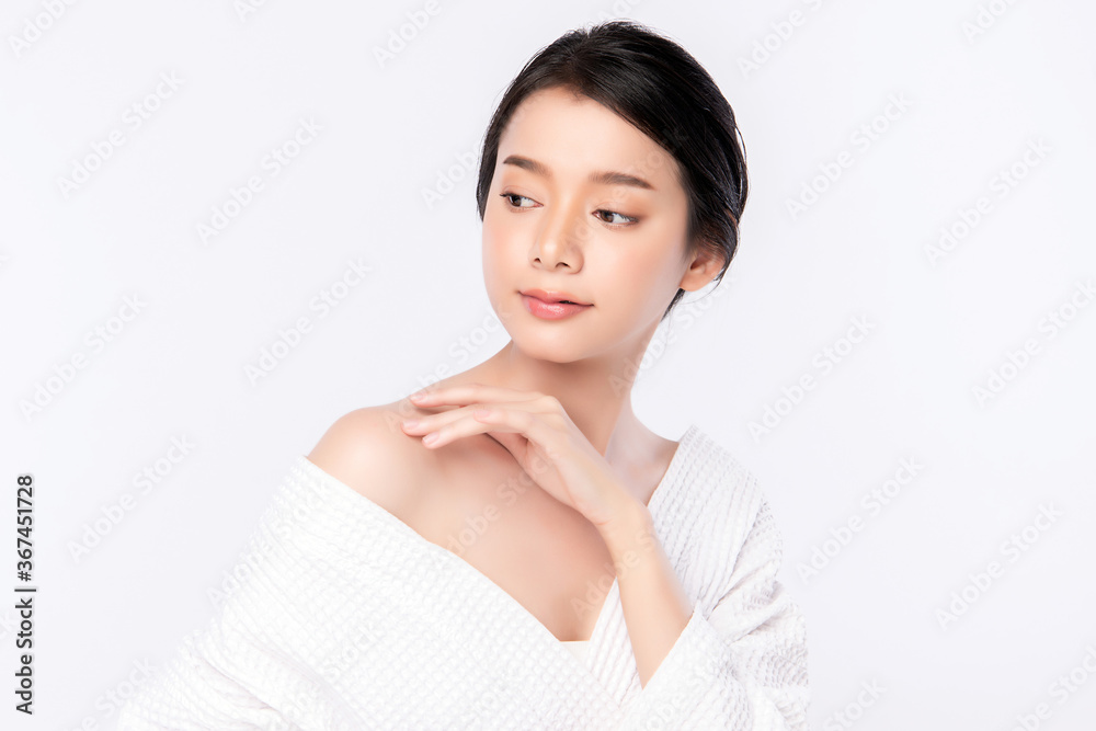 Beautiful Young asian Woman with Clean Fresh Skin, on white background, Face care, Facial treatment, Cosmetology, beauty and spa, Asian women portrait Beautiful Young asian Woman with Clean Fresh Skin, on white background, Face care, Facial treatment, Cosmetology, beauty and spa, Asian women portrait