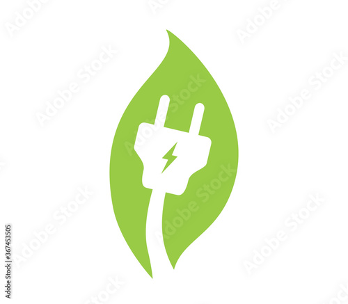 Save energy electricity icon. Environmental protection icon. Energy saving plug in a leaf sign. Eco friendly icon. 