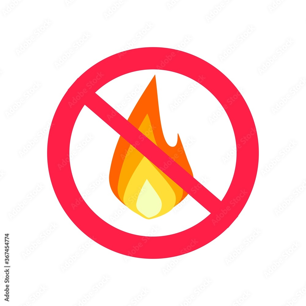 Fire prohibition hazard risk sign and flame ignition risk warning notice area icon vector flat cartoon illustration isolated Fire prohibition hazard risk sign and flame ignition risk warning notice area icon vector flat cartoon illustration isolated