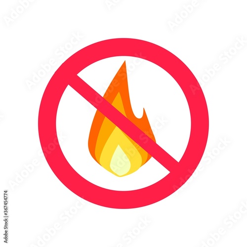 Fire prohibition hazard risk sign and flame ignition risk warning notice area icon vector flat cartoon illustration isolated