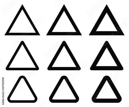 Triangle outline icon shape. Geometric warning logo sign symbol. Vector illustration image. Isolated on white background.
