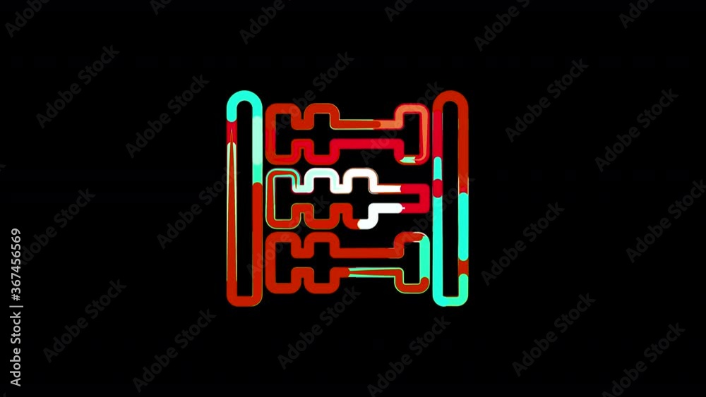 Circles gather in symbol abacus. After it crumbles in a line and moves to the camera. Alpha channel black