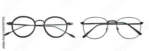isolated​ black​ eyeglasses on​ white​ background.