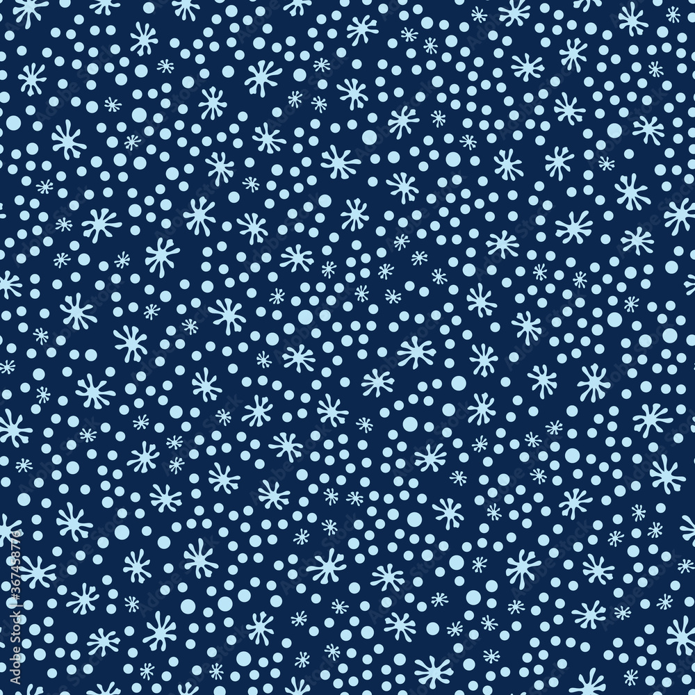 Vector seamless pattern with . snowflakes on a dark blue background. Christmas and winter theme. Great for fabrics, wrapping papers, wallpapers, covers.