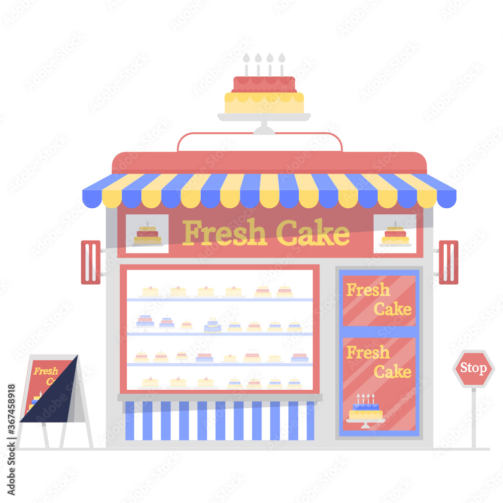 
A cake shop illustration in trendy flat style 
