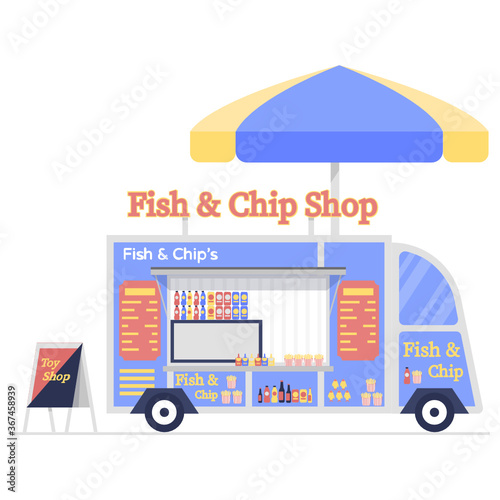 
Fast food van illustration in trendy flat style 
